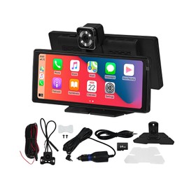 10.26 inch Portable Wireless Car Driving Recorder w/Lifting Camera, Front 4K & Backup 1080P Dual Dash Cam, Multifunctional Carplay Screen for Car