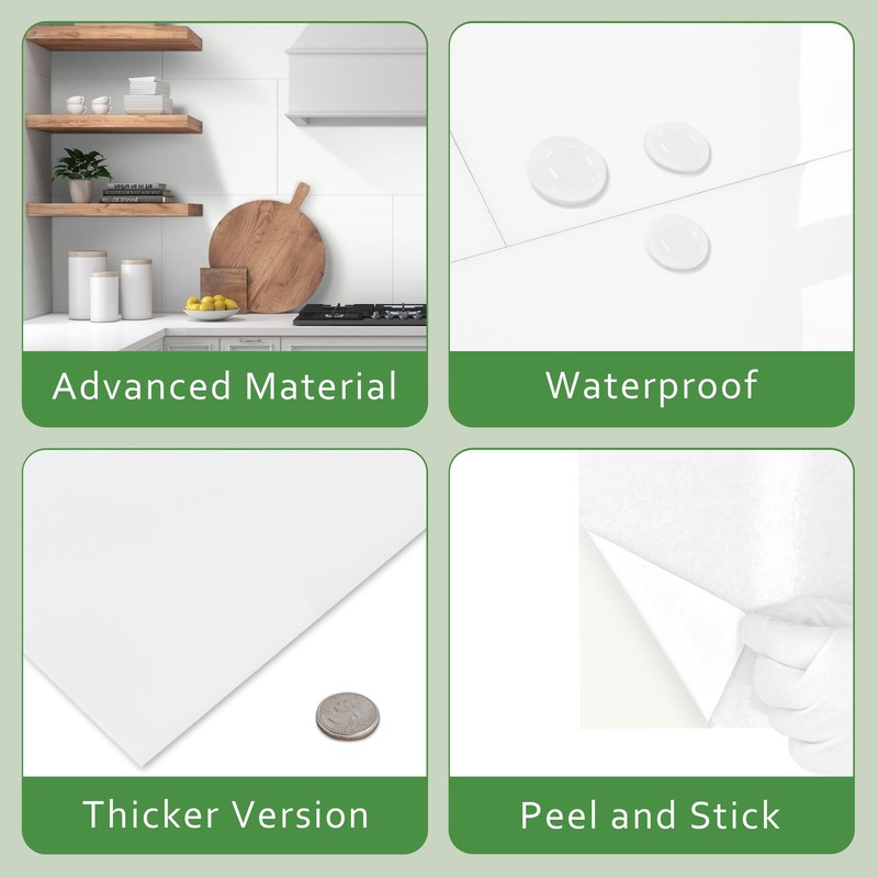 10-Sheet Subway Peel and Stick Backsplash, 12" x 24" Glossy
