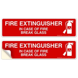 Sigo Signs, Fire Extinguisher in Case of Fire Break Glass Sign, Fire Safety Sign, (2 Pack) 3x12 Inches, 4 Mil Vinyl Decal Stickers UV Protected, Made in USA
