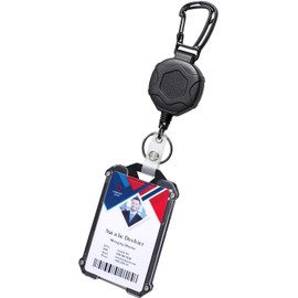 HASTHIP® Llavero Retráctil con Portatarjetas de Identificación,Mosquetón de Metal Pesado con Cable Acero 80cm,Portallaves Multifuncional Antipérdida Liberación Rápida para Trabaj