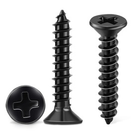100 PCS #6 X 1-1/4 inch Black Oxide Coated Flat Head Phillips Wood Screws, Stainless Steel 18-8 (A2) Fully Threaded 6 X 1-1/4'' Self-Tapping Screw by TPOHH