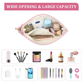 Narsikar Small Makeup Bag for Purse Small Cosmetic Bag PU Leather Pouch Travel Bag with Zipper for Women (Pink)