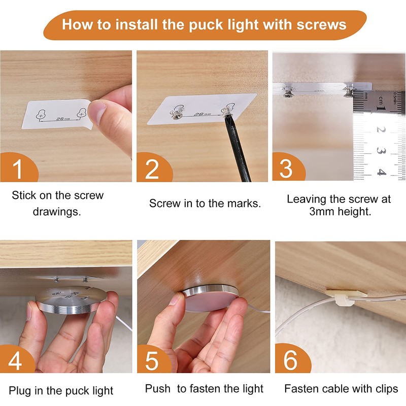 LED Dimmable Under Cabinet Lighting Kit,12V 6 Pack Wired Puck