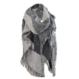 MAKFORT Women's XXL Scarf Winter Cosy Warm Imitation Cashmere Scarf Checked Neckerchief Scarf 205 x 65 cm Grey, d'Alene to