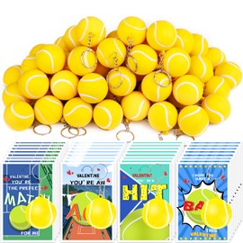 JMUQ 60 Pack Valentine's Day Sports Gift Cards with Tennis Keychains Valentine's Day Cards Stress Ball Keychains for School Classroom Exchange Gifts Classroom Prizes Valentine's Day Party Favors