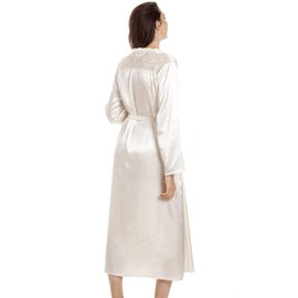 Camille Womens Luxury Long Satin Wrap - Ladies Lightweight & Breathable Summer Nightwear with Tie Belt Fastening Cream 18-20