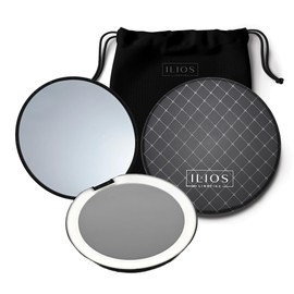 Ilios Lighting Ilios Lighting Black LED Compact Mirror with Light and 1x and 10x Magnifying Mirror in 5-inch Mini Size Ideal for Travel