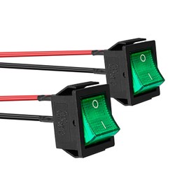 QTEATAK KCD4 2Pcs DC 12V-24V 30A DPST Pre-Wired 4-Pin 2 Position ON/Off Boat Rocker Toggle Switch with Green LED Light (Only for DC12-24V)