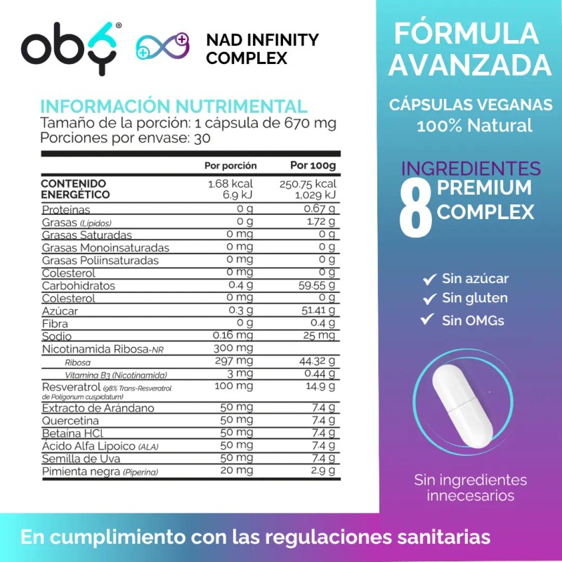 Nad Resveratrol Ingredientes Nicotinamida Ribosa Acido Alfa Lipoico Betaina Quercetina