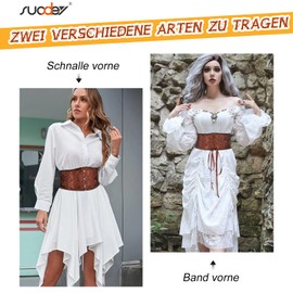 SUOSDEY Women's Corset Belt, Wide Waist Belt for Dress, Cosplay, Tie, Waspie Belt, 4. Dark coffee