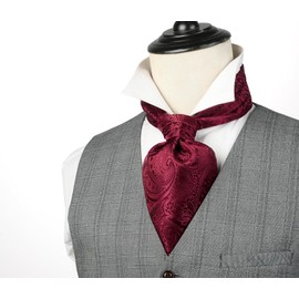 HISDERN Ascot Tie Mens Cravat Ties Floral Paisley Polka Dot Jacquard Self Ascots Cravat Scarf Wedding Party, F-red, One Size