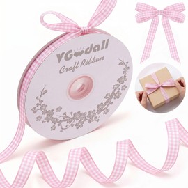 VGOODALL Pink Gingham Ribbon, 3/8 inch X 50 Yards