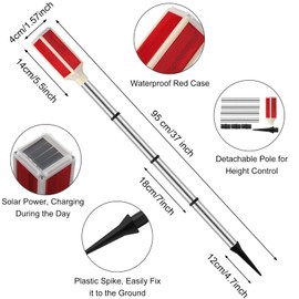 Macarrie 4 Pcs Solar Powered Driveway Markers Reflective Lights Driveway Reflectors on Poles for Snow Road Outdoor Yard Entrance (Red)