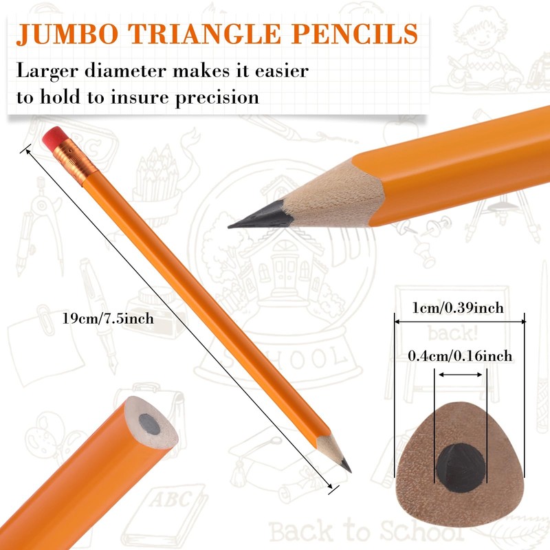 96 Pcs Jumbo Pencils, Black Core, Cedar Wood, Orange, Triangle