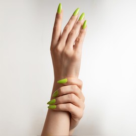 Fafaerr Press on Nails-Long Almond Green Nails with a Glaze Finish | 24 Reusable Nail Kit-15 Sizes-Avocado