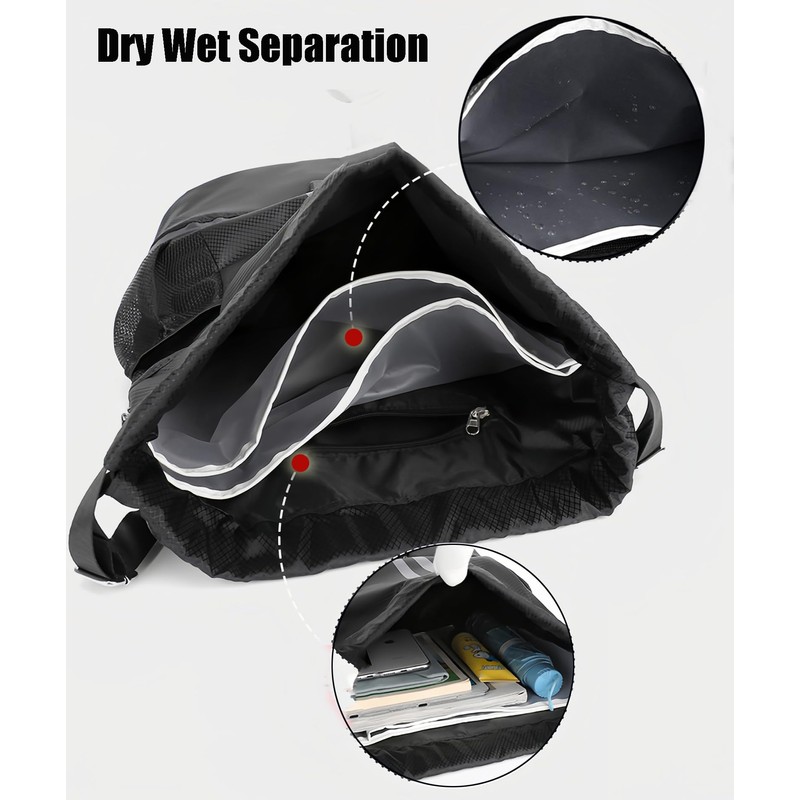 Sports Drawstring Backpack – Water-Resistant Gym Bag with Shoe Compartment