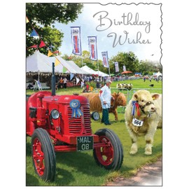Jonny Javelin Male Birthday Card - Happy Birthday Card with Artistic Country Show and Tractor Design and Embossed Foil Details - Birthday Card for Men