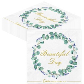 BUSCANDO Napkins for Birthday, Wedding, Christening - Pack of 50 Eucalyptus Green 3-Ply Napkins Communion Confirmation Napkins Spring Children's Birthday Wedding Table Decoration Birthday Napkins 33 x