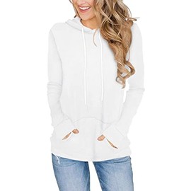 FEEKEKE Womens Hoodies Pullover Sweatshirts Long Sleeve Tops Casual Shirts with Kangaroo Pockets White Medium