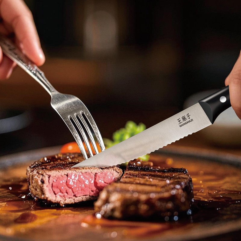 WANGMAZI Exquisite Steak Knife Set of 4,High-carbon Stainless Steel Forged,Lightweight