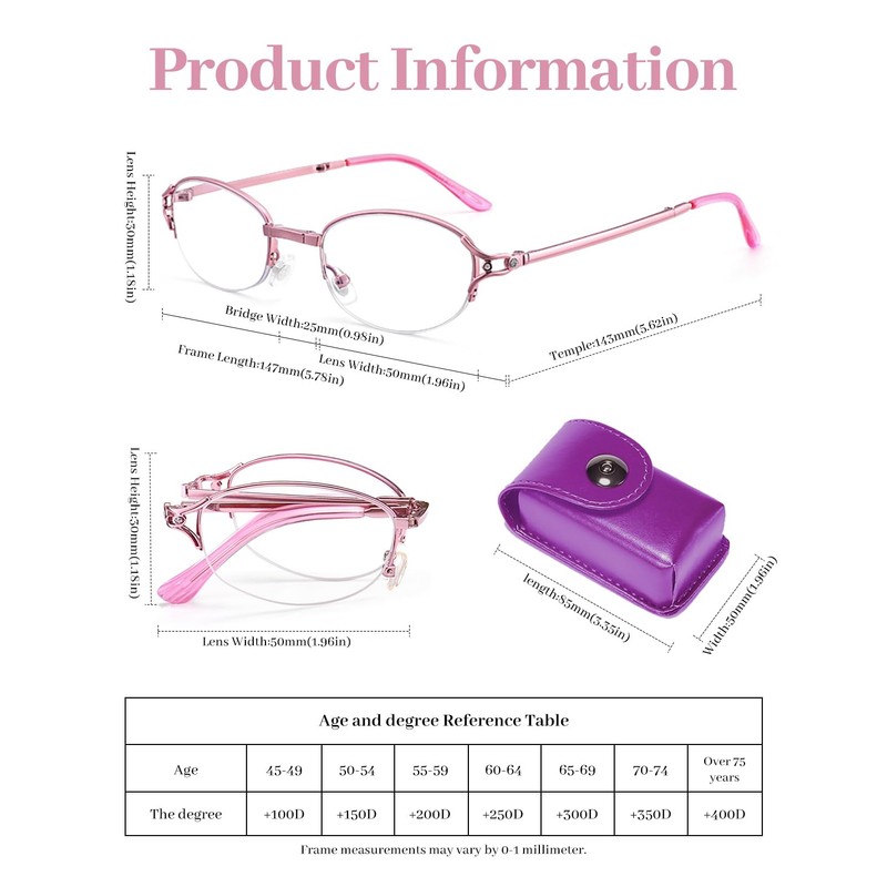 LUFF Pocket Folding Reading Glasses, Compact Reading Glasses with Lether