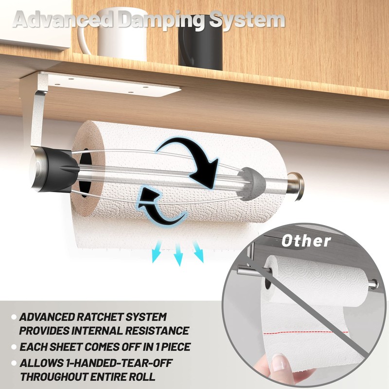 VEHHE Paper Towel Holder,Under Cabinet Paper Towel Holder with Damping