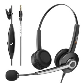 Wantek USB Headset with Microphone, 3.5MM Wired Computer Headset with Noise Cancelling Mic and Volume Control for PC, Laptop, Teams, Zoom, Online Classes, Work, Office & Home - Lightweight Comfort