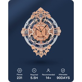 ROKR 3D Wooden Puzzles for Adults-DIY Wall Quartz Clock Kits-Wood Model Kits to Build for Teens Adults-Vintage Room Decor for Men Women