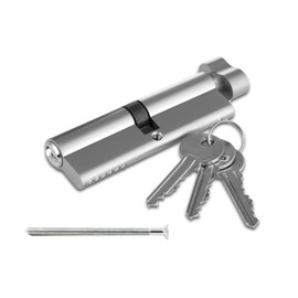 Chrome 35T/35 Thumb Turn Euro Cylinder Lock (70mm), Euro Door Barrel Lock with 3 Keys, Anti-Bump, Anti-Drill, Anti-Pick Door Lock with Key, High Security for Wooden, UPVC and Composite Doors (35T/35)