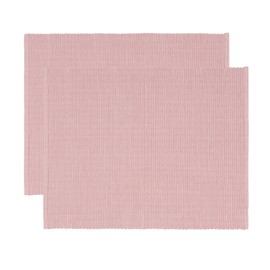 LINUM Plain Pack of 2 Placemats for Dining Table 35 x 46 cm 100% Ribbed Cotton Machine Washable Dusky Pink