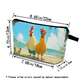 YULUENZE Funny Chicken Presents Beach Chicks Makeup Bag Chic Small Organizer Bag with Zipper Funny Chicken Family Print Cosmetic Bag Birthday Presents for Chicken Lovers Women Friends