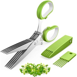 Tijeras de hierbas mejoradas 2025, herramienta cortadora de hierbas sin esfuerzo con cuchillas afiladas de acero inoxidable para hierbas frescas, cocina imprescindible y utensilios de cocina, verde