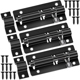 Door Lock Bolts Gate Bolt 3Pcs (4'') 100mm Heavy Duty Door Security Bolts Barrel Slide Latch Lock Stainless Steel Garden with Screws for Bathroom Shed Door Yard Garage Gates (Black)