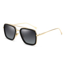 Dollger Sunglasses, Polarized Sunglasses, UV 400 Cut, Men's, Women's, Stylish, Square Type Sunglasses, Includes Dedicated Case, black lenses. gold frame