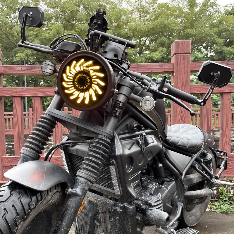 PKEDUO Demon Eye Motorcycle Headlight with Housing Bucket White/Amber DRL