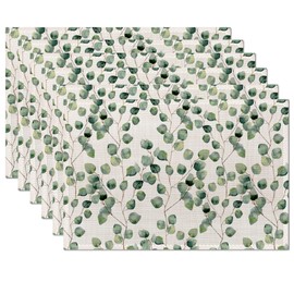 Spring Green Eucalyptus Leaves Placemats Set of 6,Table Mats Non-Slip Heat Resistant Washable Placemat for Party Kitchen Dining Table Decoration Indoor Outdoor