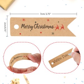 GCQQ Christmas Tags, 100Pcs Mini Gift Tags with String, Kraft Paper Christmas Tags with Holes, Xmas Present Hang Tags for Gift, Jars, Crafts