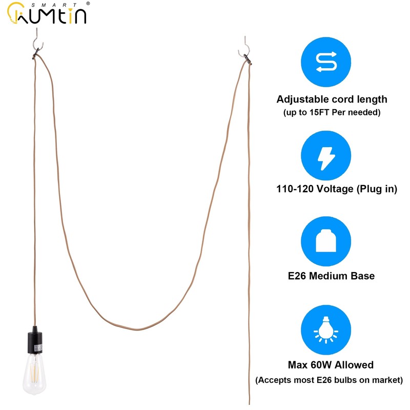 Kumtin Smart 15 Feet Plug in Pendant Light, Pendant Light