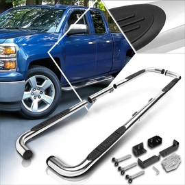 (2Pcs) 3 Inch Chrome Stainless Round Nerf Step Bars Side Steps Compatible with Chevy/GMC/Ram 99-16