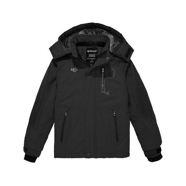 wantdo Boys' Winter Outerwear Jackets & Coats Waterproof Ski Jackets with Hood Black 14-16