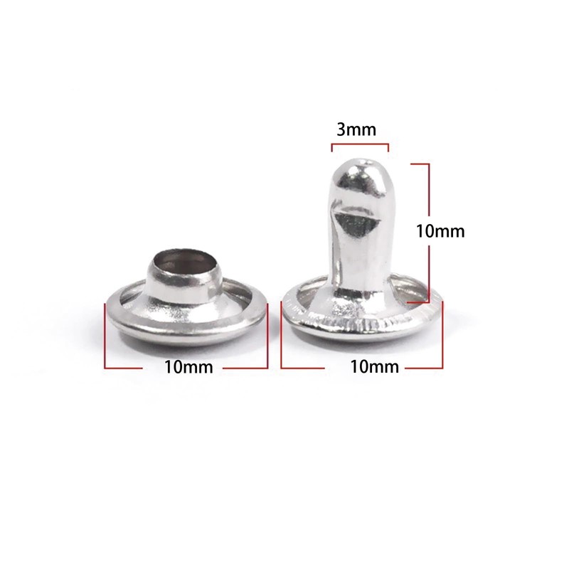 100 Pcs Leather Rivets, 10mm x 10mm Double Cap Rivets