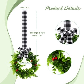 Canlierr 6 Pcs Christmas Kitchen Cabinet Wreaths with Ribbon Xmas Small Cabinet Wreaths Hanging Artificial Greenery Wreath for Door Window Chair Wall Christmas Decoration(Plaid)