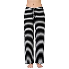 Air Curvey Womens Pajama Pants Wide Leg Casual Lounge Pants With Pocket Black Stripe S