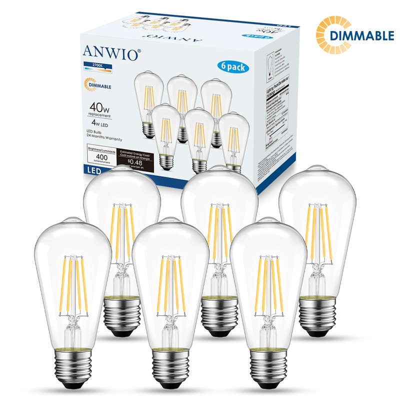 ANWIO Vintage Edison LED Lights ST58/ST19 LED Filament Lights Bulb,