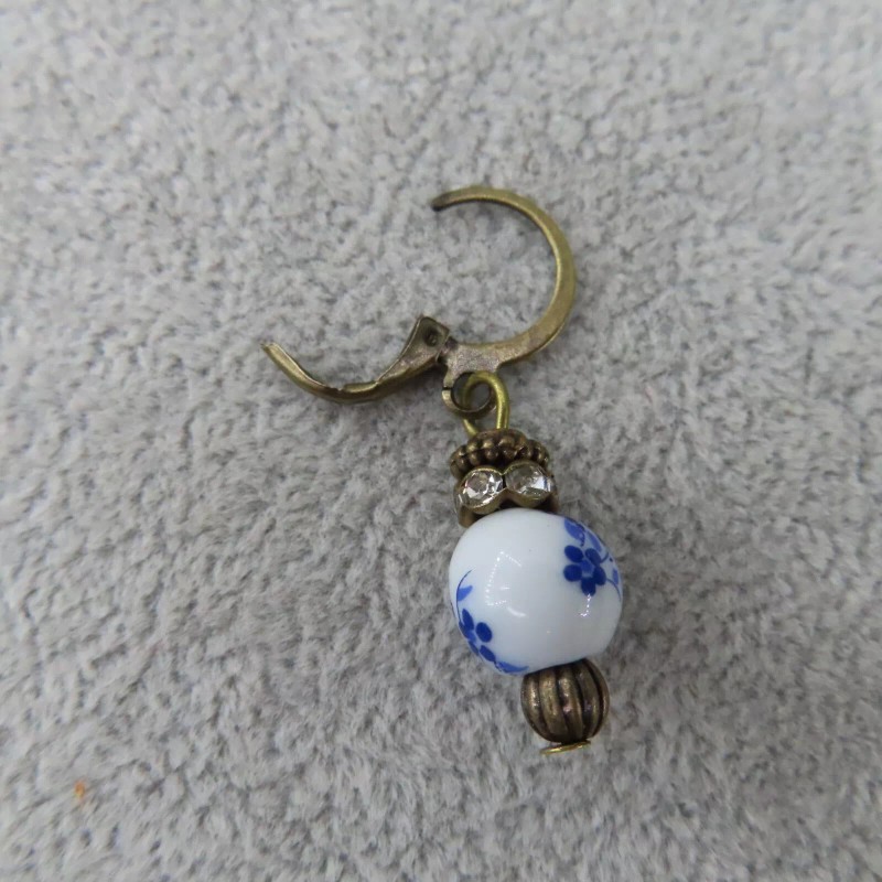 Pemby Studio CHINOISERIE Porcelain Bead Dangle Earrings Antique Bronze Tone