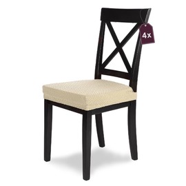 SCHEFFLER-Home Stretch Chair Cover Luna/Cream Chair Cover Set of 4 Elastic Chair Protectors / Seat Cover Dining Room Chair / Elegant Seat Covers for Chairs / Chair Covers Stretch Velvet with Elastic