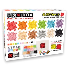Pix Brix Pixel Art Puzzle Bricks – 6,000 Piece Pixel Art Container, 12 Color Light Palette – Interlocking Building Bricks, Create 2D and 3D Builds Without Water or Glue – Stem Toys, Ages 6 Plus