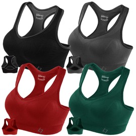 FITTIN Racerback Sports Bras for Women- Padded Seamless High Impact Support for Yoga Gym Workout Fitness 4 Pack L