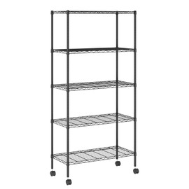 Furinno Wayar 5-Tier Metal Storage Shelf Rack Cart with Casters, 30 x 14 x 58, Black