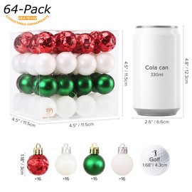 Sea Team 64-Pack Christmas Ball Ornaments with Strings, 30mm/1.18-Inch Mini Size Baubles, Shatterproof Plastic Christmas Bulbs, Hanging Decorations for Xmas Tree, Holiday, Wedding, Party, ELF